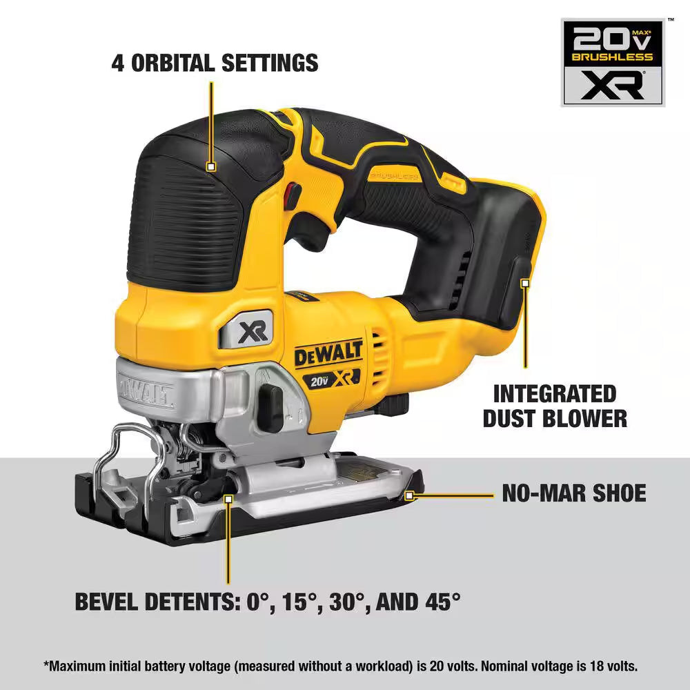 20V MAX Lithium-Ion Cordless 4-Tool Combo Kit and 20V XR Cordless Brushless Jigsaw with (2) 4 Ah Batteries and Charger