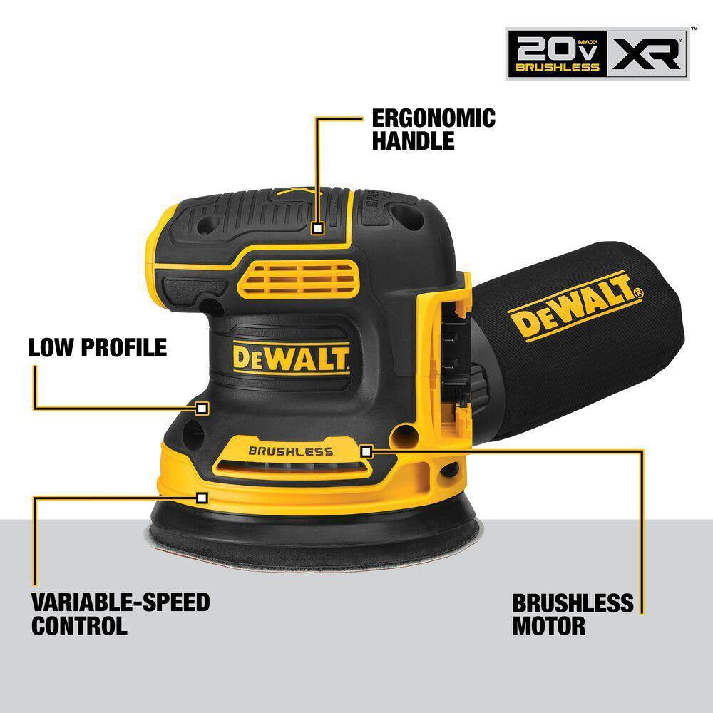 20V Max Cordless Combo Kit (10-Tool) and 5 In. Random Orbital Sander with (2) 20-Volt 2.0Ah Batteries, Charger & Bag
