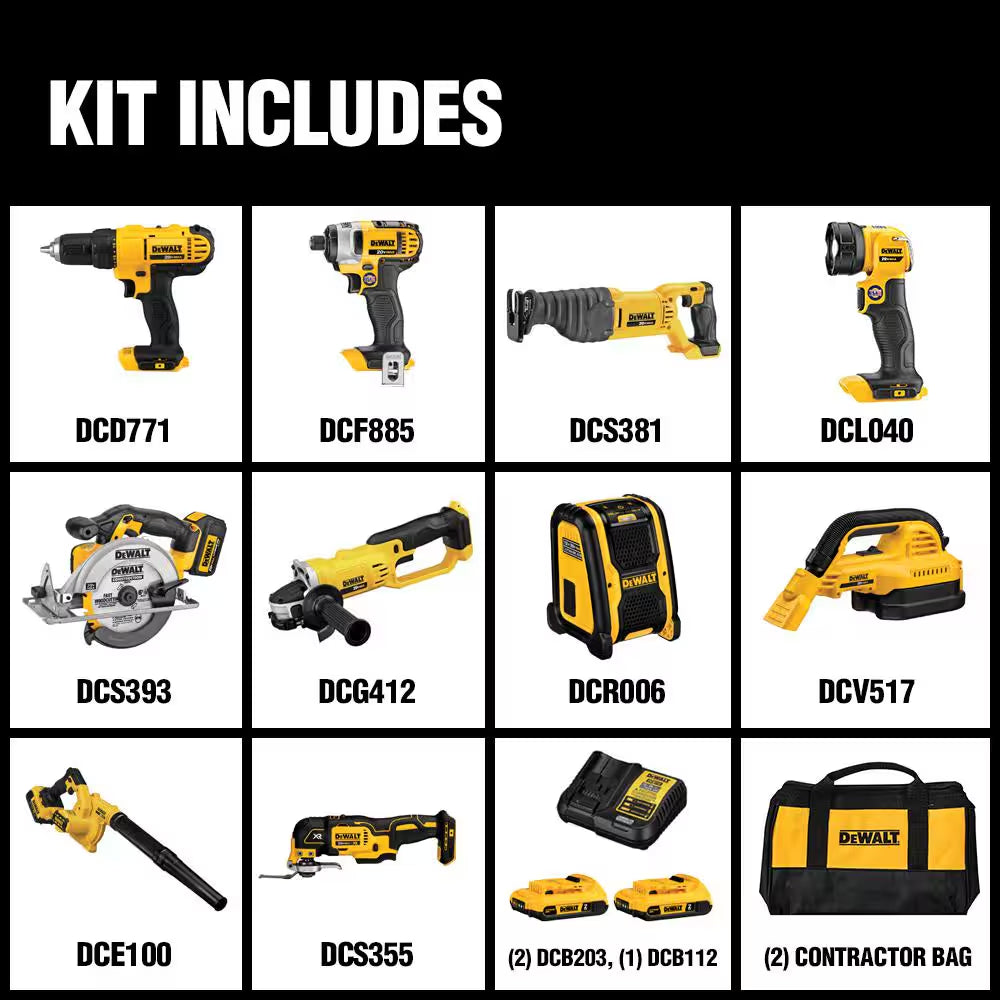 20V MAX Cordless 10 Tool Combo Kit with (2) 20V 2.0Ah Batteries, Charger, and Bag