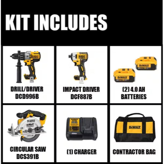 20V MAX XR Cordless Brushless 2 Tool Combo Kit, Cordless 6.5 In. Circular Saw, and (2) 20V 4.0Ah Batteries and Charger