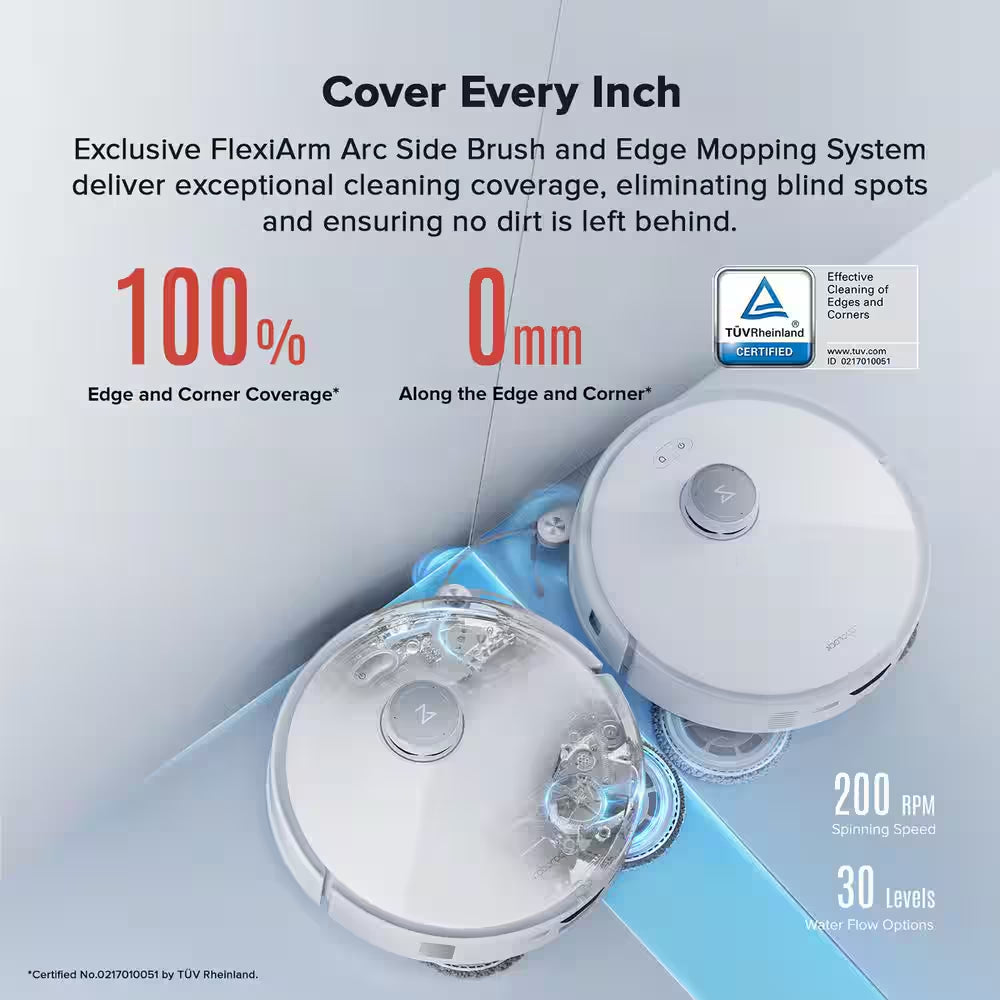 Q Revo Curv 17.7 in Robotic Vacuum and Mop with Smart Navigation, Self-Emptying, Self-Drying, Multi-Surface in White