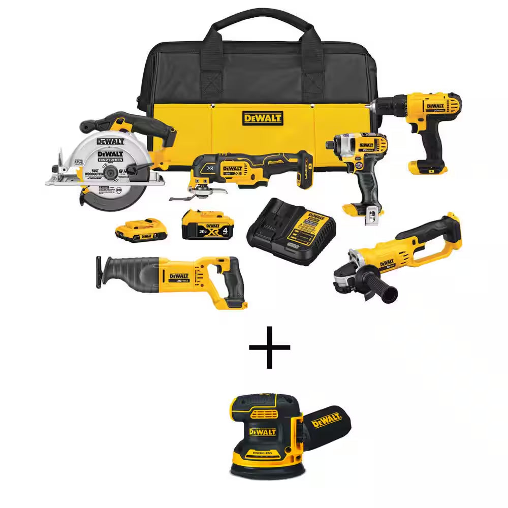 20V MAX Cordless 6 Tool Combo Kit, 20V MAX XR 5 In. Random Orbital Sander, and (1) 20V 4.0Ah and (1) 20V 2.0Ah Batteries
