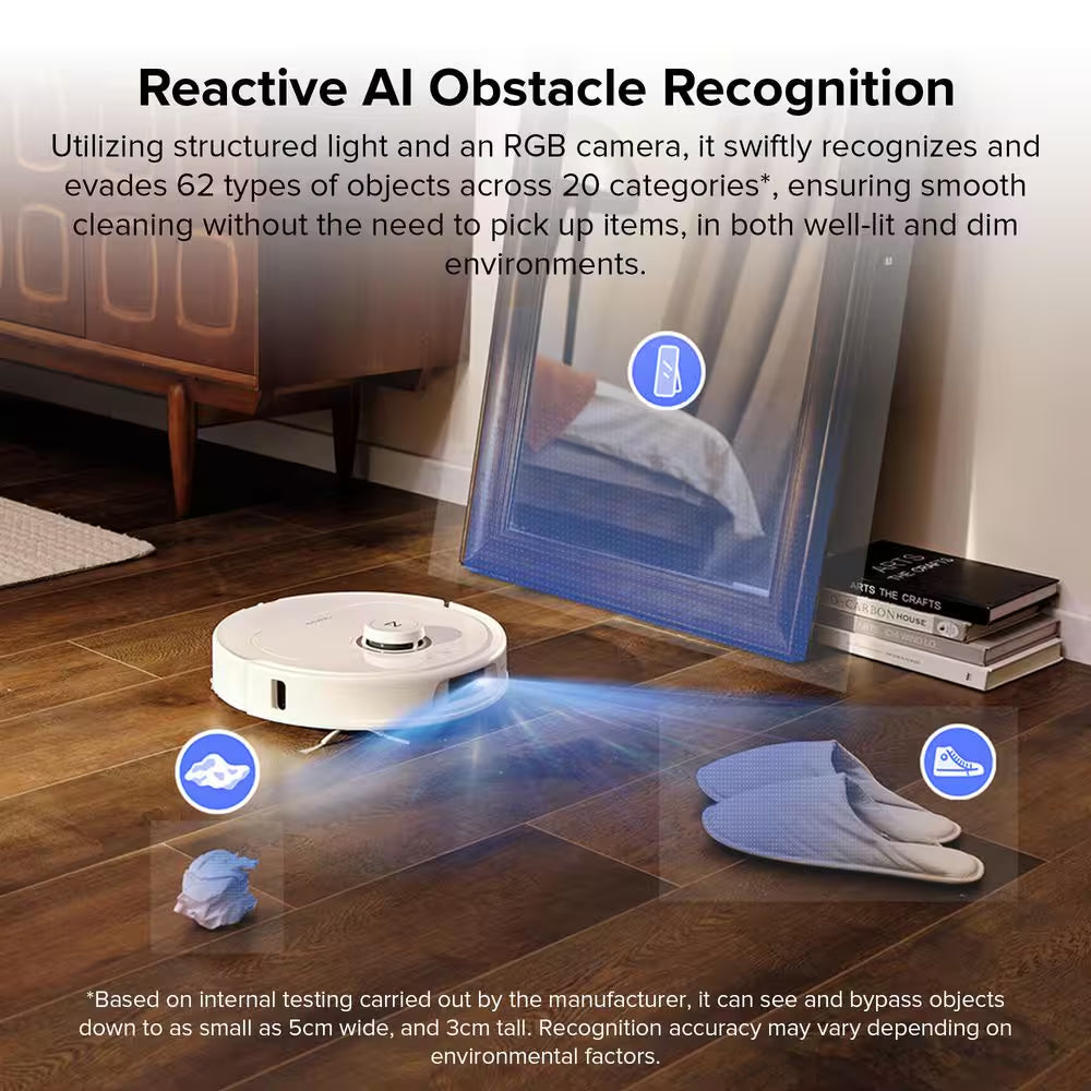 Qrevo Maxv 16.61 In. Robotic Vacuum and Mop with Smart Navigation, Self-Emptying, Self-Drying, Multisurface in White