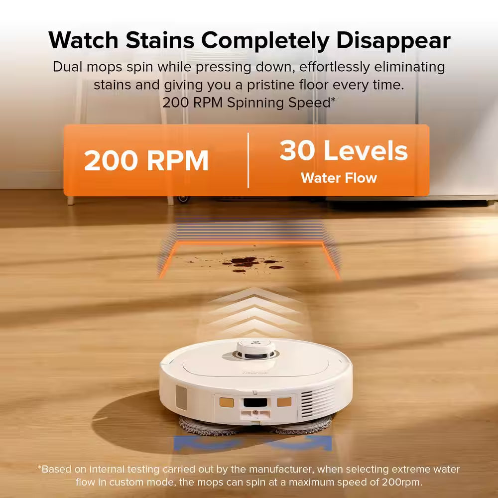Qrevo Maxv 16.61 In. Robotic Vacuum and Mop with Smart Navigation, Self-Emptying, Self-Drying, Multisurface in White