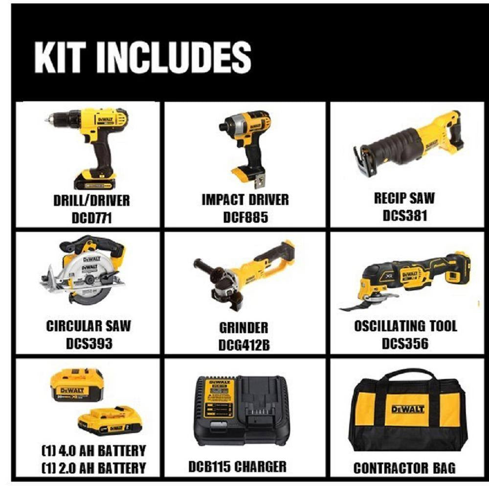 20V MAX Cordless 6 Tool Combo Kit, 20V MAX XR 5 In. Random Orbital Sander, and (1) 20V 4.0Ah and (1) 20V 2.0Ah Batteries