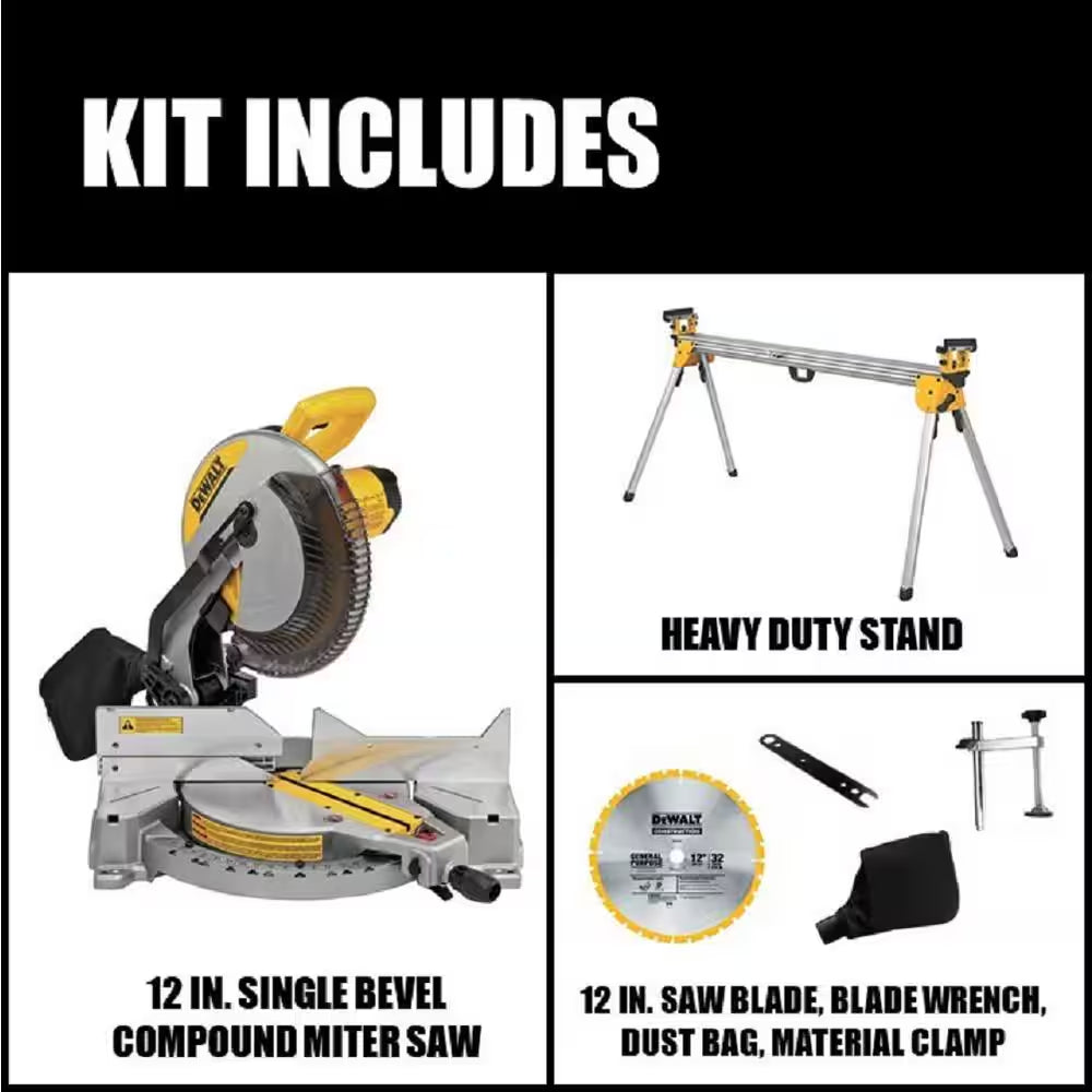 15 Amp Corded 12 In. Compound Single Bevel Miter Saw and Heavy Duty Miter Saw Stand