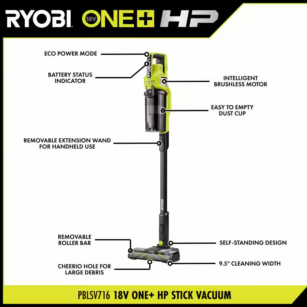 ONE+ HP 18V Cordless Pet Stick Vacuum Cleaner Kit with 4.0 Ah HIGH PERFORMANCE Battery and Charger