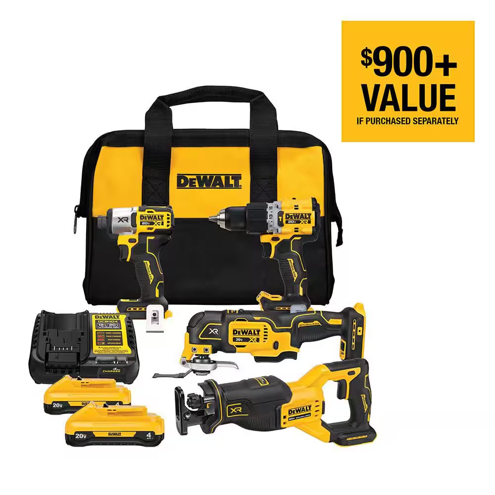 20V MAX Lithium-Ion Cordless 4-Tool Combo Kit and 20V XR Cordless Brushless Jigsaw with (2) 4 Ah Batteries and Charger