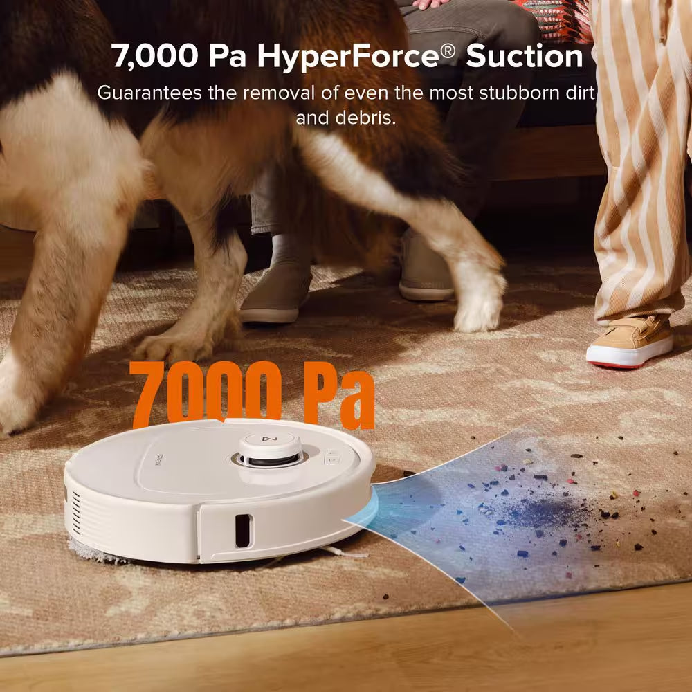 Qrevo Maxv 16.61 In. Robotic Vacuum and Mop with Smart Navigation, Self-Emptying, Self-Drying, Multisurface in White