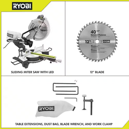15 Amp Corded 12 In. Sliding Compound Miter Saw and ONE+ 18V 16-Gauge Cordless Airstrike Finish Nailer (Tool Only)