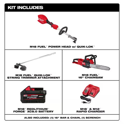 M18 FUEL 18V 16 In. Brushless Cordless Battery Powered QUIK-LOK String Trimmer 8.0 Ah FORGE Kit W/ 16 In. Chainsaw