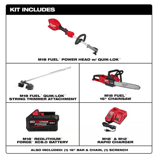 M18 FUEL 18V 16 In. Brushless Cordless Battery Powered QUIK-LOK String Trimmer 8.0 Ah FORGE Kit W/ 16 In. Chainsaw