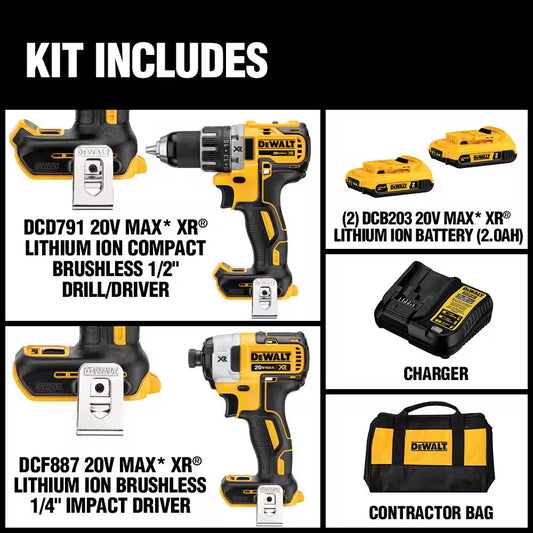20V MAX XR Cordless Brushless Drill/Impact 2 Tool Combo Kit, 20V MAX Reciprocating Saw, and (2) 20V 2.0Ah Batteries