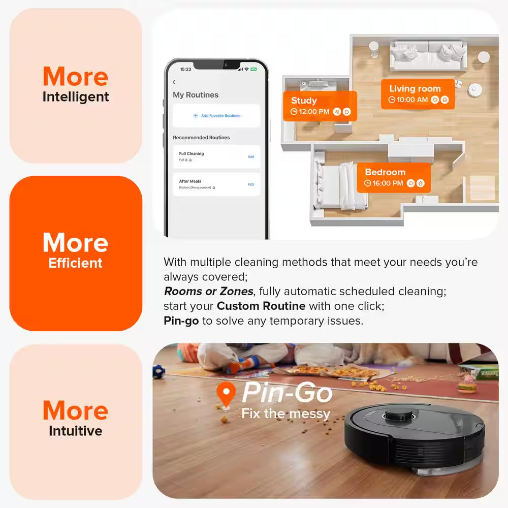 Q5 Pro plus Robotic Vacuum and Mop with Smart Navigation, Self-Emptying, Multi-Surface in Black