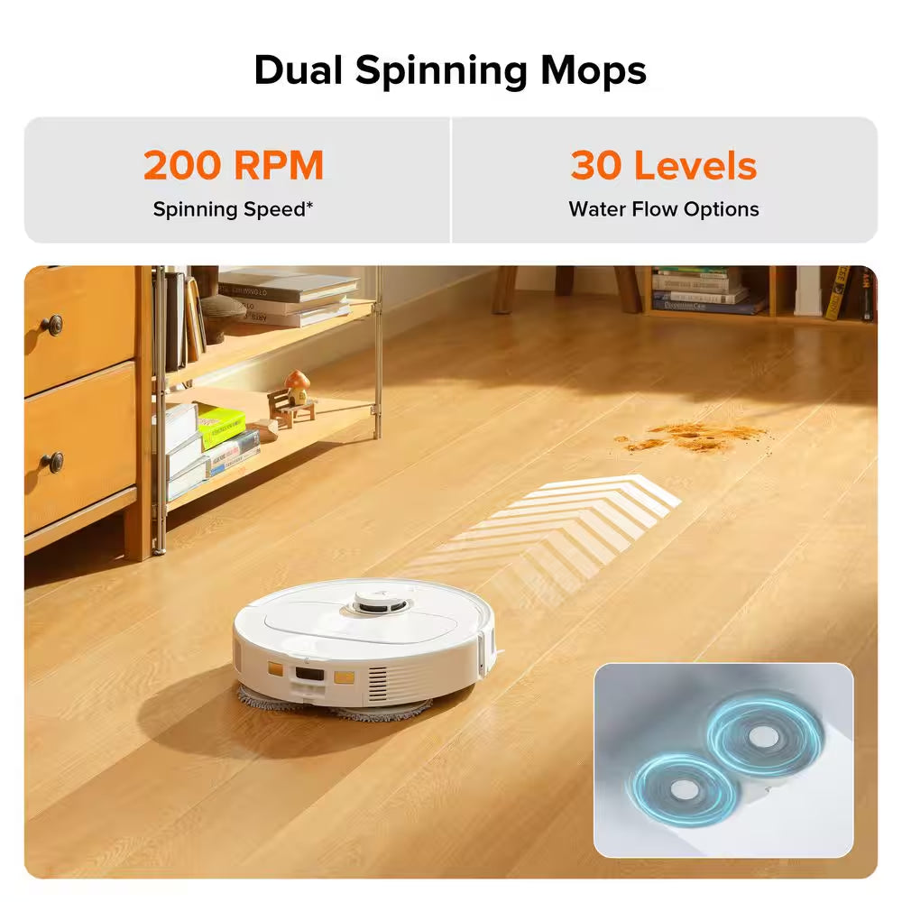 Qrevo Pro 13. 4In Robotic Vacuum, with Lidar Smart Navigation, Flexiarm Edge Mopping, Dynamic Hot Water Re-Wash in White