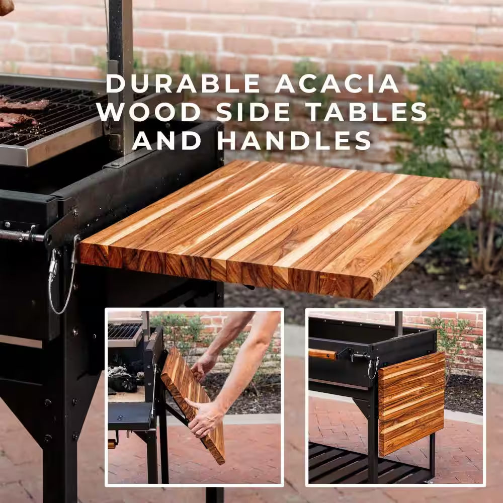 Argentine Santa Maria XL Wood Fire and Charcoal Steel BBQ Grill in Black with Asado Clamp and Adjustable Grates