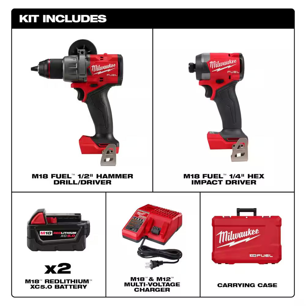 M18 FUEL 18-V Lithium-Ion Brushless Cordless Hammer Drill/Impact Driver Combo Kit (2-Tool) with 1/2 In. Impact Wrench