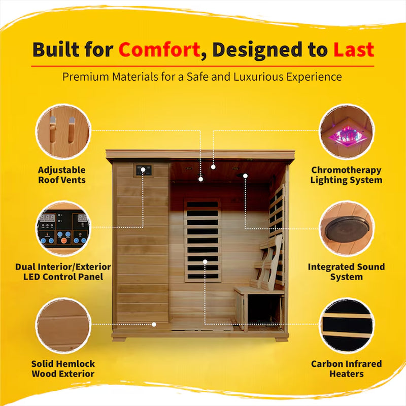 HEAT WAVE 75-In H X 46-In W X 72-In D Hemlock Wood Infrared Sauna