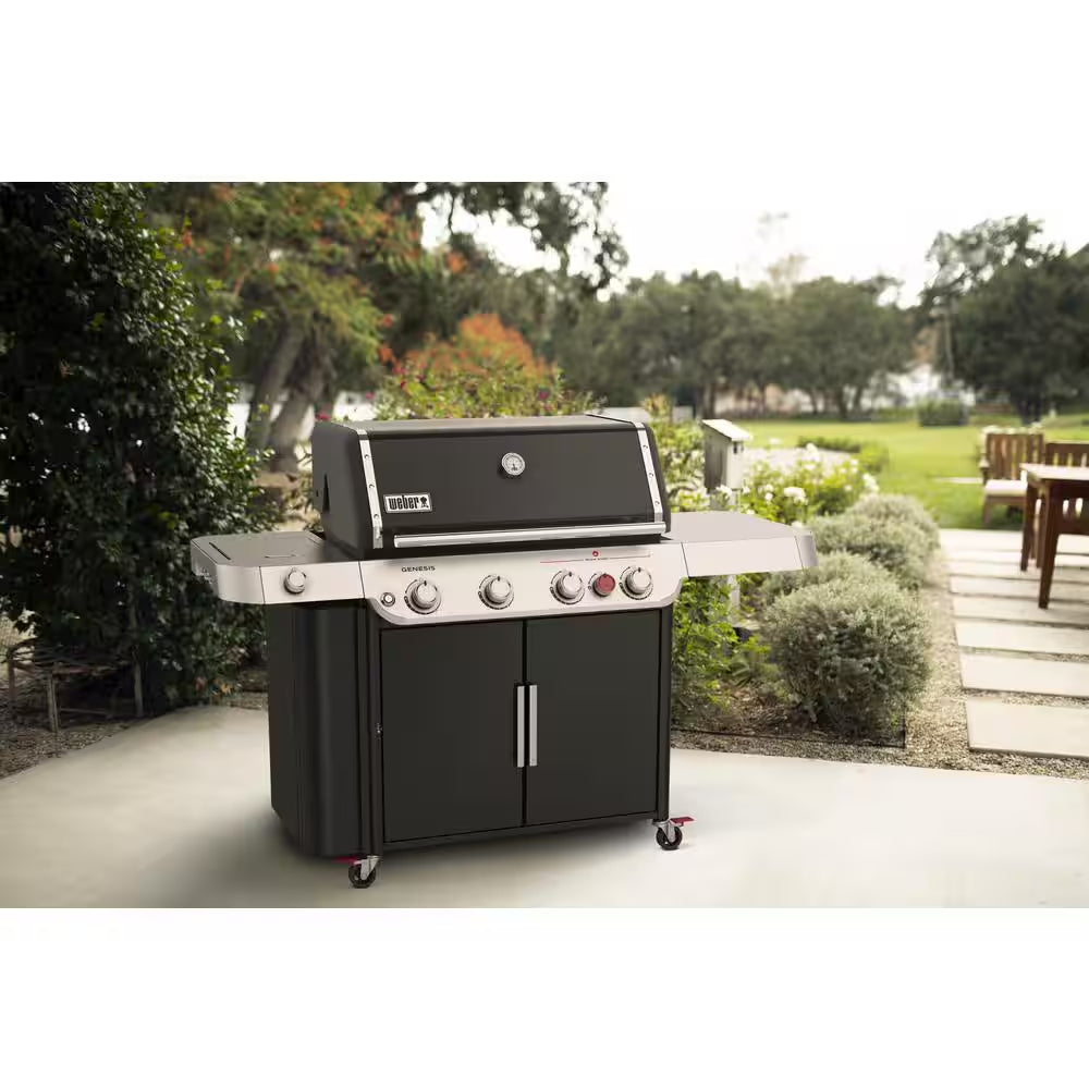 Genesis E-435 4-Burner Liquid Propane Gas Grill in Black with Side Burner