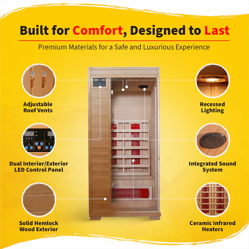 HEAT WAVE 75-In H X 35.25-In W X 35.75-In D Hemlock Wood Infrared Sauna