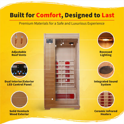 HEAT WAVE 75-In H X 35.25-In W X 35.75-In D Hemlock Wood Infrared Sauna