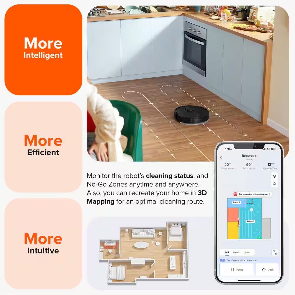 Q5 Pro plus Robotic Vacuum and Mop with Smart Navigation, Self-Emptying, Multi-Surface in Black