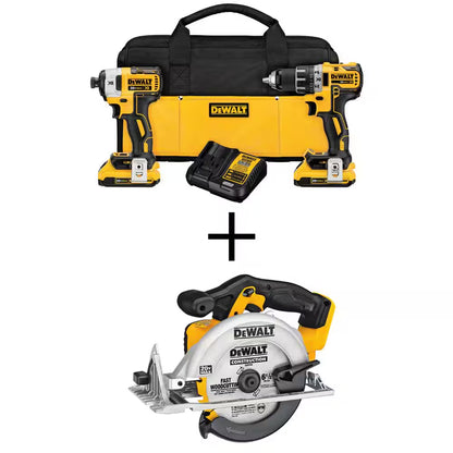 20V MAX XR Cordless Brushless Drill/Impact 2 Tool Combo Kit, 20V MAX 6-1/2 In. Circular Saw, and (2) 20V 2.0Ah Batteries