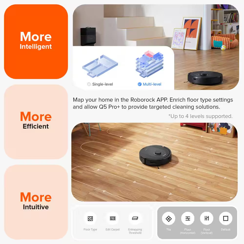 Q5 Pro plus Robotic Vacuum and Mop with Smart Navigation, Self-Emptying, Multi-Surface in Black
