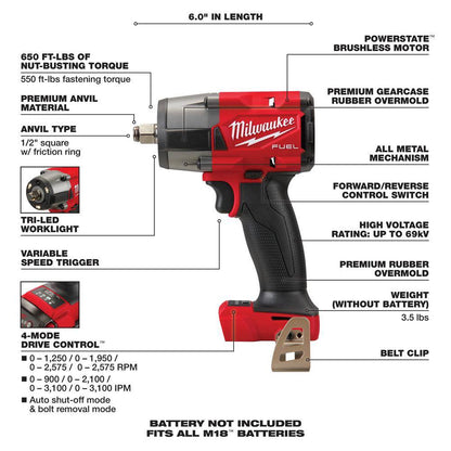 M18 FUEL 18-V Lithium-Ion Brushless Cordless Hammer Drill/Impact Driver Combo Kit (2-Tool) with 1/2 In. Impact Wrench