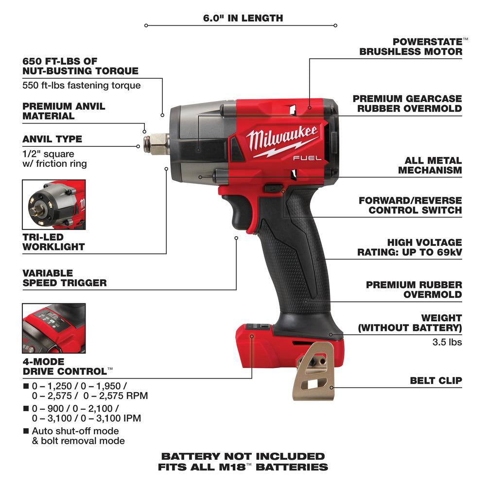 M18 FUEL 18-V Lithium-Ion Brushless Cordless Hammer Drill/Impact Driver Combo Kit (2-Tool) with 1/2 In. Impact Wrench