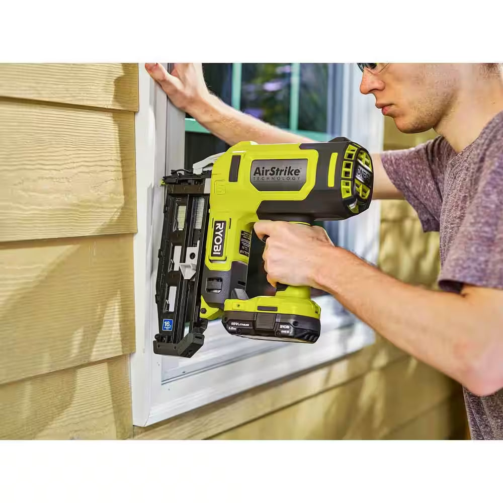 15 Amp Corded 12 In. Sliding Compound Miter Saw and ONE+ 18V 16-Gauge Cordless Airstrike Finish Nailer (Tool Only)