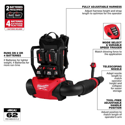 M18 FUEL 18V Brushless Cordless Dual Battery Backpack Blower Kit W/16 In. Chainsaw, (4) 12.0 Ah Batteries, 2 Chargers