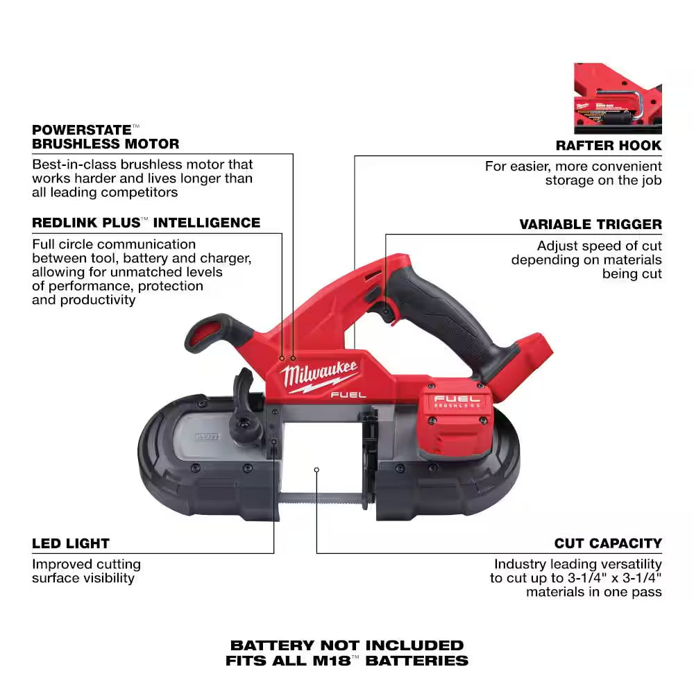 M18 FUEL 18-V Lithium-Ion Brushless Cordless Hammer Drill and Impact Driver Combo Kit (2-Tool) with Compact Bandsaw