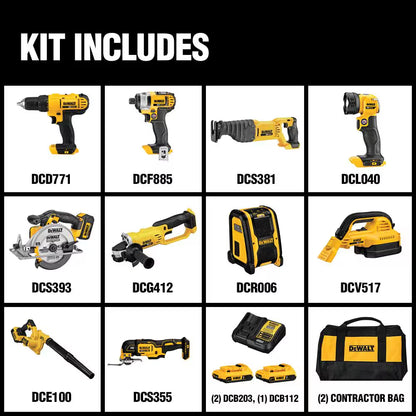 20V MAX Cordless 10 Tool Combo Kit with (2) 20V 2.0Ah Batteries, Charger, and Bag