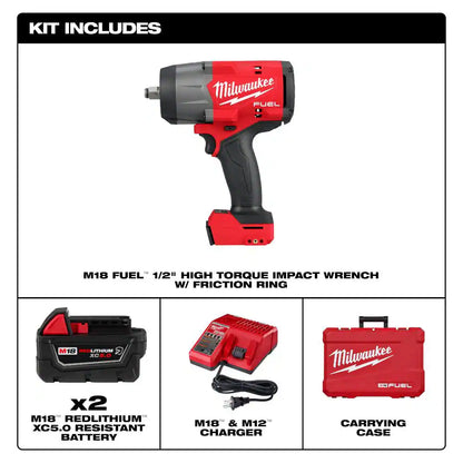 M18 FUEL 18V Lithium-Ion Brushless Cordless High-Torque 1/2 In. Impact Wrench W/Friction Ring Kit and Impact Socket Set