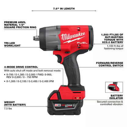 M18 FUEL 18V Lithium-Ion Brushless Cordless High-Torque 1/2 In. Impact Wrench W/Friction Ring Kit and Impact Socket Set