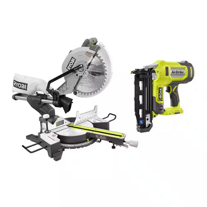 15 Amp Corded 12 In. Sliding Compound Miter Saw and ONE+ 18V 16-Gauge Cordless Airstrike Finish Nailer (Tool Only)