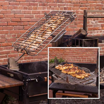 Argentine Santa Maria XL Wood Fire and Charcoal Steel BBQ Grill in Black with Asado Clamp and Adjustable Grates