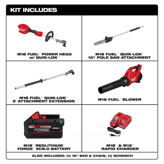 M18 Fuel 18-Volt 10 In. Brushless Cordless Battery Powered Quik-Lok Pole Saw 8.0 Ah Forge Kit W/ M18 Fuel Blower