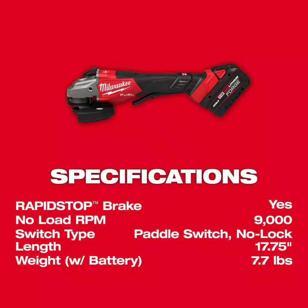 M18 FUEL 18V Lith-Ion Brushless Cordless 4-1/2 In. /6 In. Braking Grinder & 2 XC 8.0 Ah Battery & Variable Speed Grinder