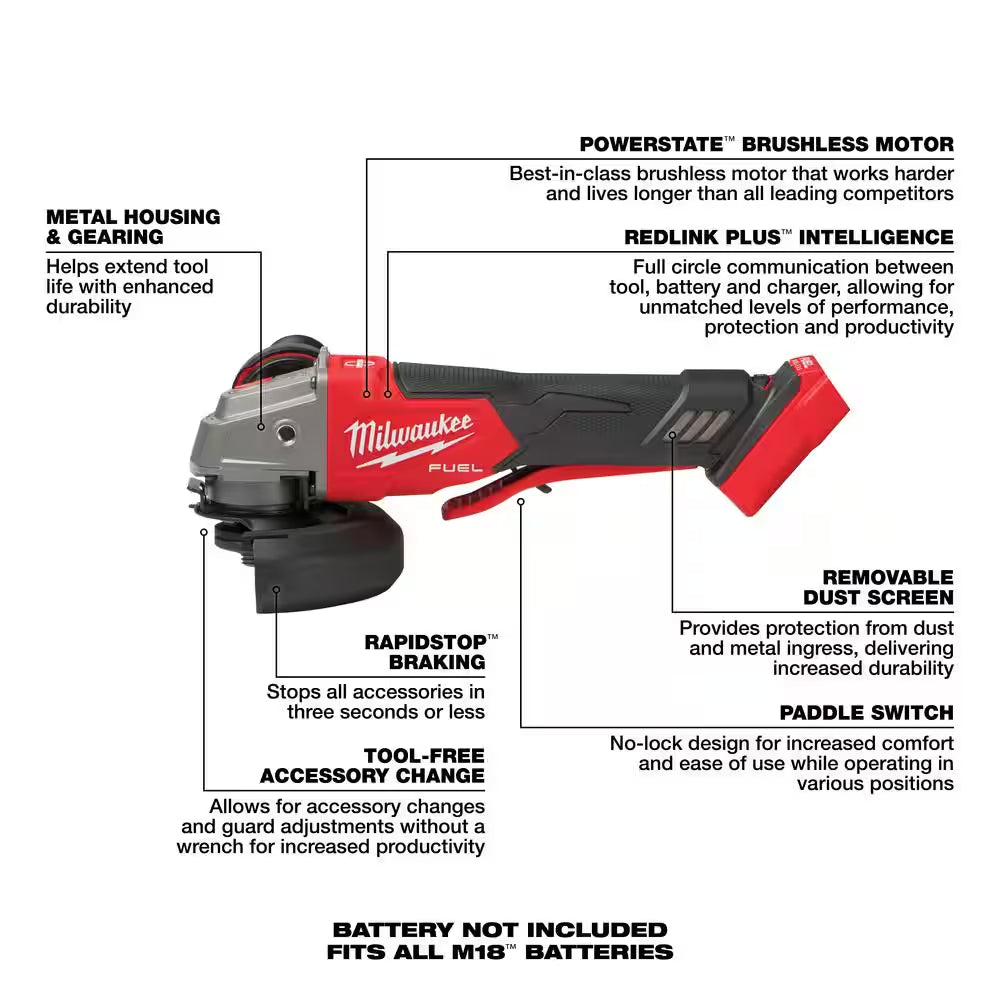 M18 FUEL 18V Lith-Ion Brushless Cordless 4-1/2 In. /6 In. Braking Grinder & 2 XC 8.0 Ah Battery & Variable Speed Grinder
