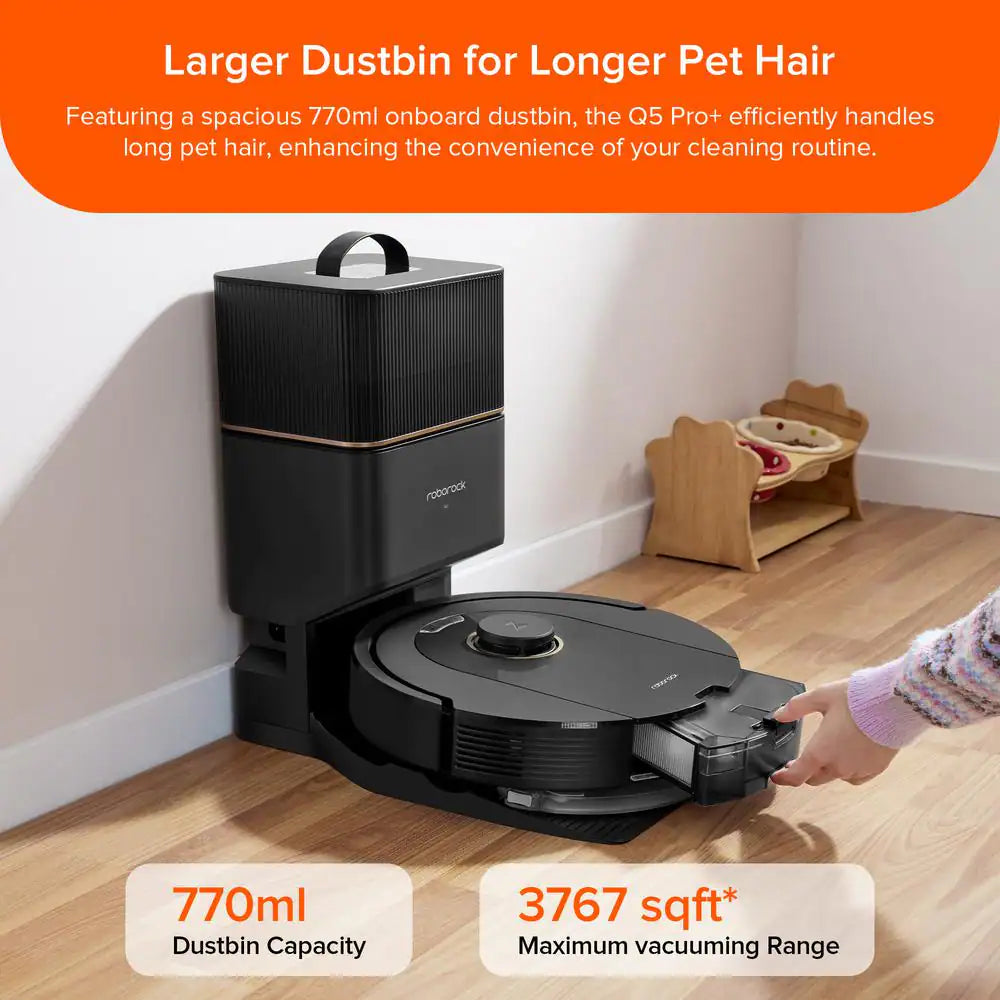 Q5 Pro plus Robotic Vacuum and Mop with Smart Navigation, Self-Emptying, Multi-Surface in Black