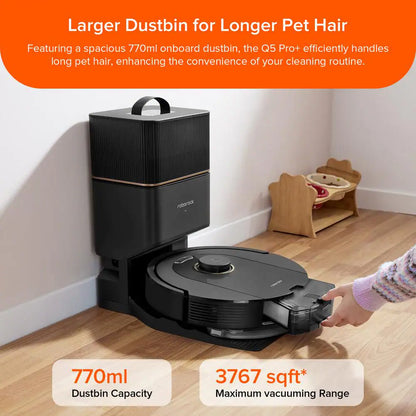 Q5 Pro plus Robotic Vacuum and Mop with Smart Navigation, Self-Emptying, Multi-Surface in Black