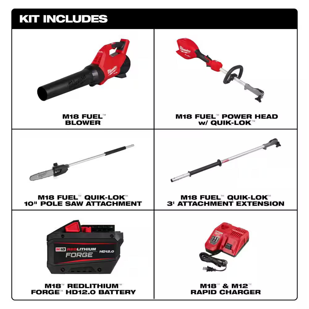 M18 FUEL 18V 10 In. Brushless Cordless QUIK-LOK Battery Powered Pole Saw W/ Blower, 8.0 Ah Forge Batteries, Charger