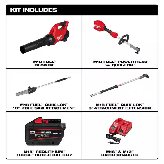 M18 FUEL 18V 10 In. Brushless Cordless QUIK-LOK Battery Powered Pole Saw W/ Blower, 8.0 Ah Forge Batteries, Charger