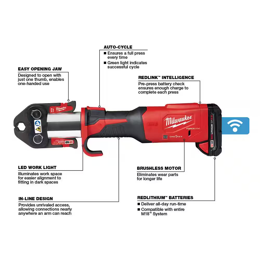 M18 18-Volt Lithium-Ion Brushless Cordless FORCE LOGIC Copper Press Tool Kit and M18 FUEL PACKOUT Cordless 2.5 Gal. Vac