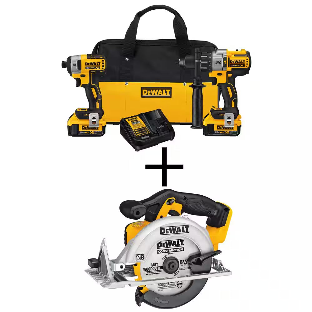 20V MAX XR Cordless Brushless 2 Tool Combo Kit, Cordless 6.5 In. Circular Saw, and (2) 20V 4.0Ah Batteries and Charger