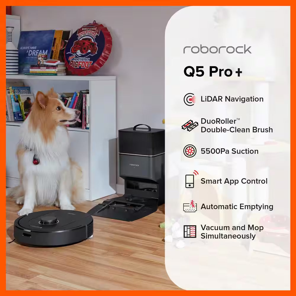 Q5 Pro plus Robotic Vacuum and Mop with Smart Navigation, Self-Emptying, Multi-Surface in Black