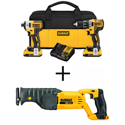 20V MAX XR Cordless Brushless Drill/Impact 2 Tool Combo Kit, 20V MAX Reciprocating Saw, and (2) 20V 2.0Ah Batteries