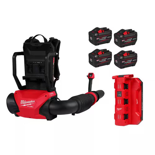 M18 FUEL 155 MPH 650 CFM 18V Brushless Cordless Dual Battery Backpack Blower W/(4) 12.0 Ah Battery, 6 Port Rapid Charger
